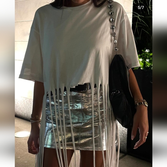 Zara long fringe t-shirt top white size S - Picture 4 of 11